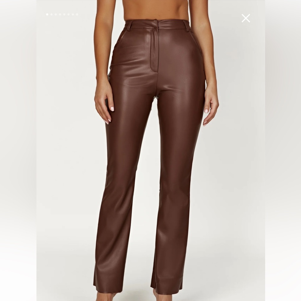 NWT Meshki Tyra Straight Leg Faux Leather Pants, Size XS in Chocolate